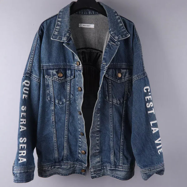 [BUNJANG] MOUSSY Oversized Patch Lettering Denim Jacket / (여성) 마우시(MOUSSY) 오버사이즈 패치 레터링 데님 자켓 (F)