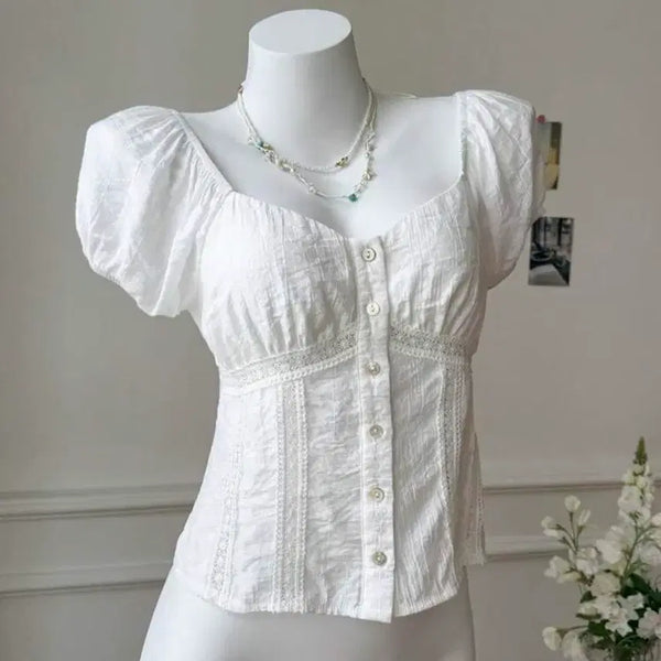 [BUNJANG] Brandy Melville Style V-Neck Puff Blouse / 브랜디멜빌st 브이넥 청순 퍼프 블라우스
