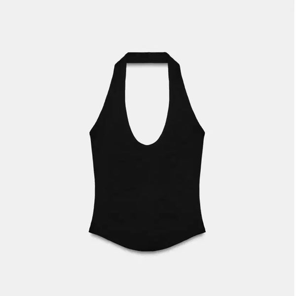 [BUNJANG] Zara Round Hem Halterneck Top Black / 자라 라운드 밑단 홀터넥 탑 블랙 4424/332/800