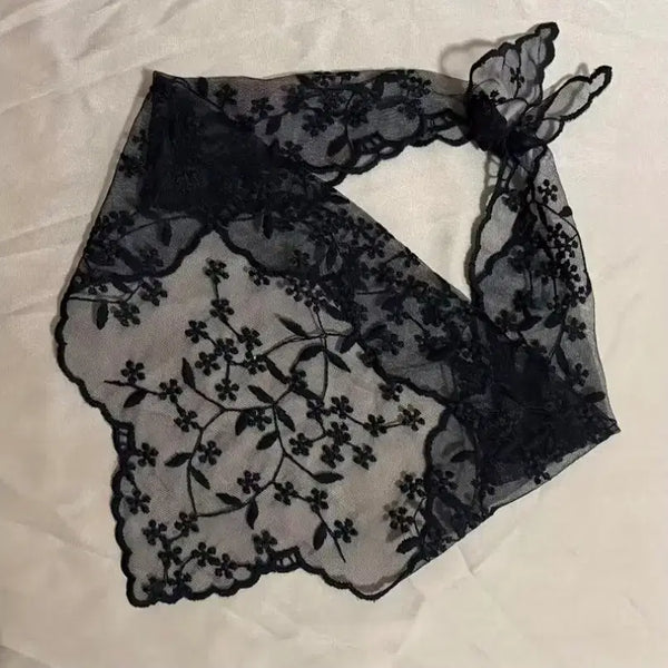 [BUNJANG] Women's Black Lace Scarf / 여성 블랙 레이스 스카프(새상품)