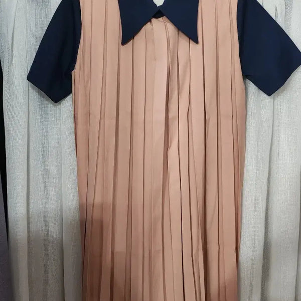 [BUNJANG] Navy Color Block Pleated Dress / 네이비 배색 플리츠 원피스
