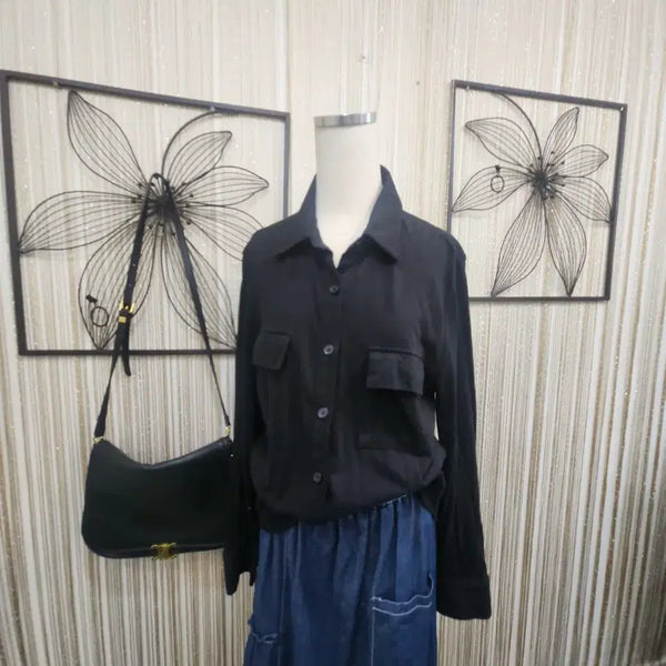 [BUNJANG] Bruuns Bazaar Simple Black Cotton Shirt Size 77 / bruuns bazaar   심플 블랙 면 셔츠 77사이즈