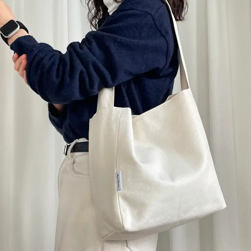 [BUNJANG] Ivory Canvas Shoulder Bag / 아이보리 캔버스 숄더백