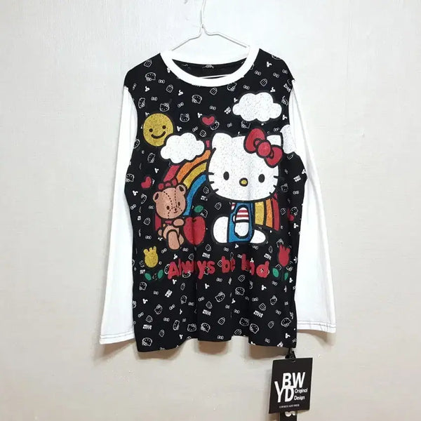 [BUNJANG] YIBUDAOWEI Hello Kitty Oversized Long Sleeve T-Shirt / 새상품)헬로키티 오버핏 얇은 여성 긴소매 티셔츠 프리/77안팎