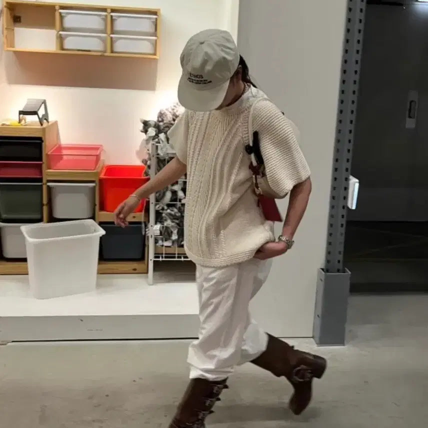 [BUNJANG] Ethos Flare Half Sleeve Knit Ivory / 에토스 플레어 하프 니트