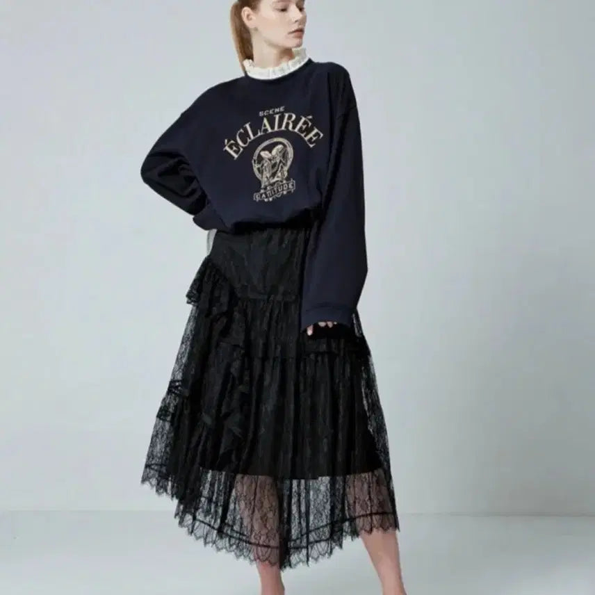 [BUNJANG] System Frill Sweatshirt Navy / 한섬 시스템 프릴 맨투맨