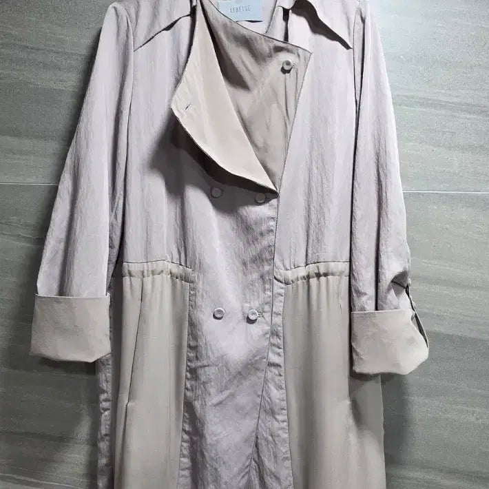 [BUNJANG] LEBEIGE Silk Color-Block String Long Jacket / Half Trench Coat / 르베이지 ,  실크배색 스트링 롱자켓 겸 하프 트렌지코트