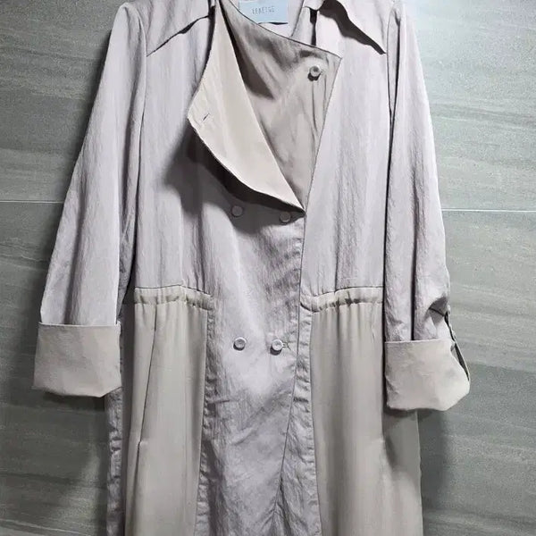 [BUNJANG] LEBEIGE Silk Color-Block String Long Jacket / Half Trench Coat / 르베이지 ,  실크배색 스트링 롱자켓 겸 하프 트렌지코트