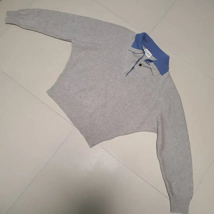 [BUNJANG] Time Cashmere Knit Sweater Grey/Blue / 타임 캐시미어 니트 그레이/블루