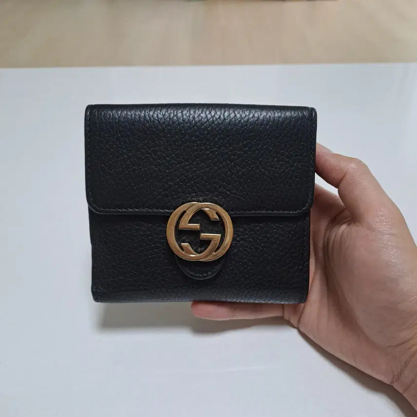 [BUNJANG] Gucci Interlocking Leather Flap Wallet Black / [100%/정품] 구찌 인터로킹 가죽 플랩 지갑 블랙