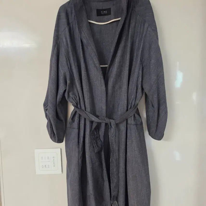 [BUNJANG] Time Postmodern Linen Coat Jacket Grey/Blue / 타임 포스트모던 린넨 코트 자켓 그레이/블루 55~66