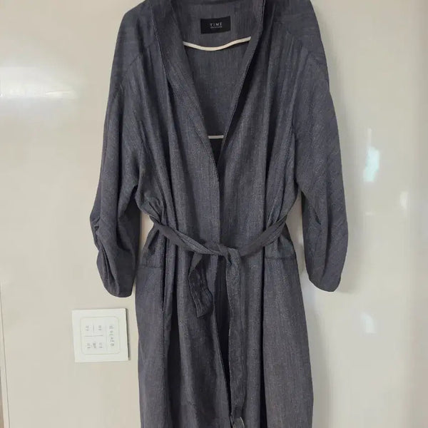 [BUNJANG] Time Postmodern Linen Coat Jacket Grey/Blue / 타임 포스트모던 린넨 코트 자켓 그레이/블루 55~66
