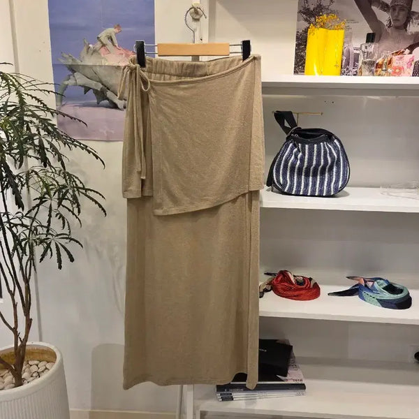 [BUNJANG] Beige Knit Wrap Skirt / 베이지 니트 랩 스커트