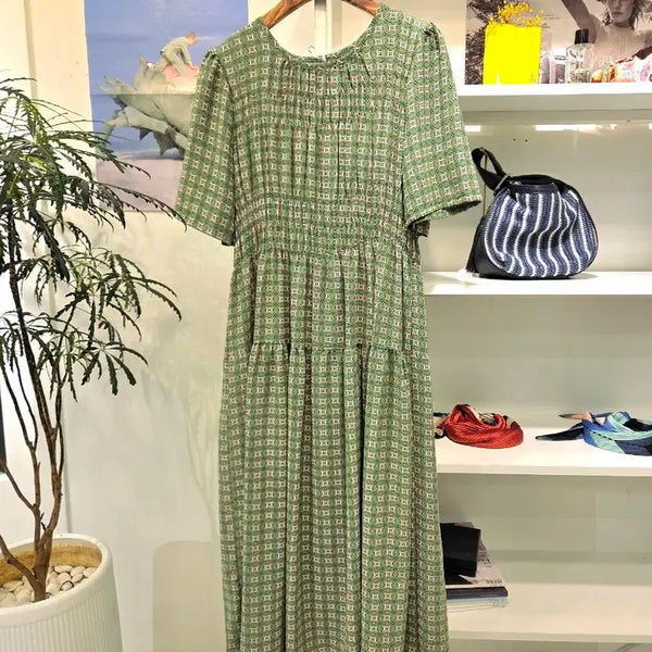[BUNJANG] Green Pattern Long Dress / 그린 패턴 롱 원피스