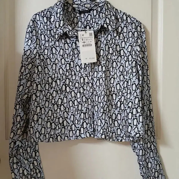 [BUNJANG] Zara Printed Cropped Shirt - Size S / 자라  프린팅 크롭 셔츠 S