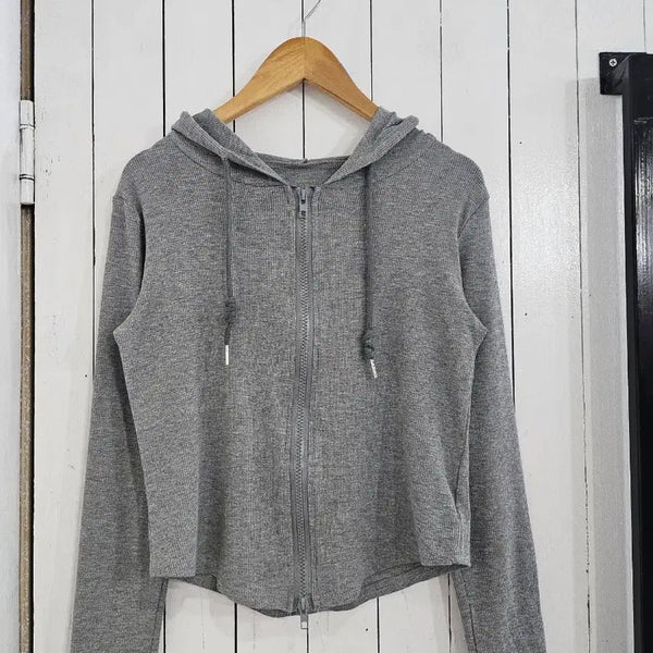 [BUNJANG] Women's Cropped Hooded Zip-Up Jacket (Free Size) / 여성 후드집업 free 긴팔 슬림 후드 스판 슬림핏 크롭 집업
