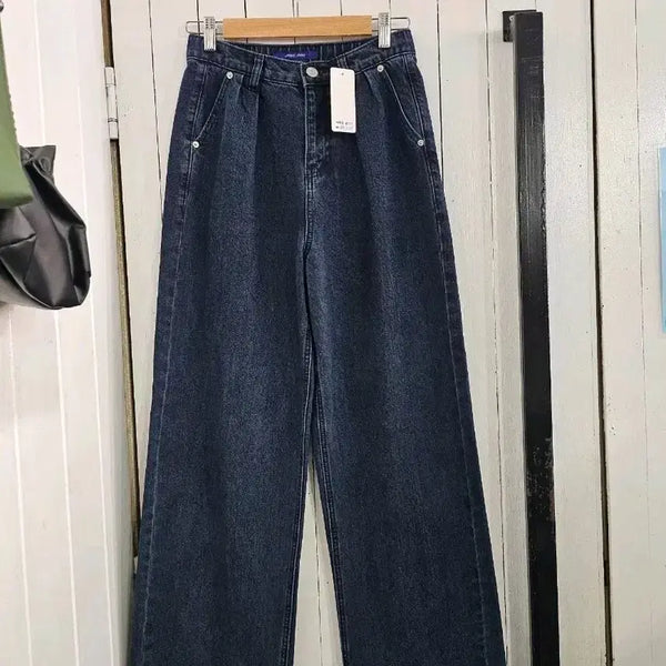 [BUNJANG] VANAKE Women's Wide Leg Denim Pants Dark Blue / 새상품 VANAKE 반에이크 여성 와이드팬츠 진청 데님 청바지 핀턱 와이드 데님팬츠 새제품