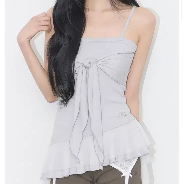 [BUNJANG] ILLIGo Ribbon Tie Sleeveless Top - Grey / 일리고 리본 타이 슬리브리스 그레이