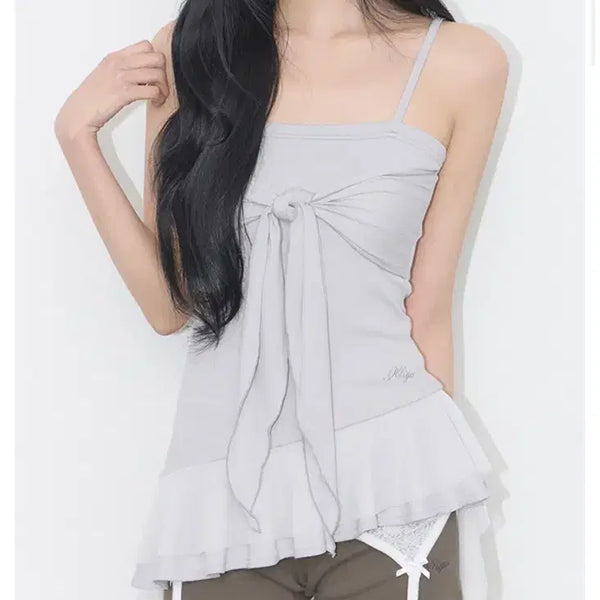 [BUNJANG] ILLIGo Ribbon Tie Sleeveless Top - Grey / 일리고 리본 타이 슬리브리스 그레이
