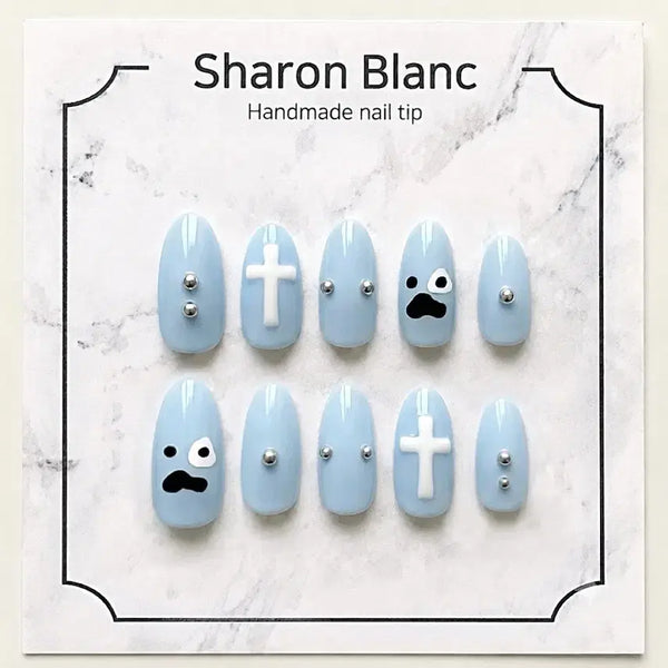 [BUNJANG] Sharon Blanc Blue Cortisbol Nail Tips - 15 Shapes Available / 블루 코르티스볼 네일팁 / 15종 쉐입