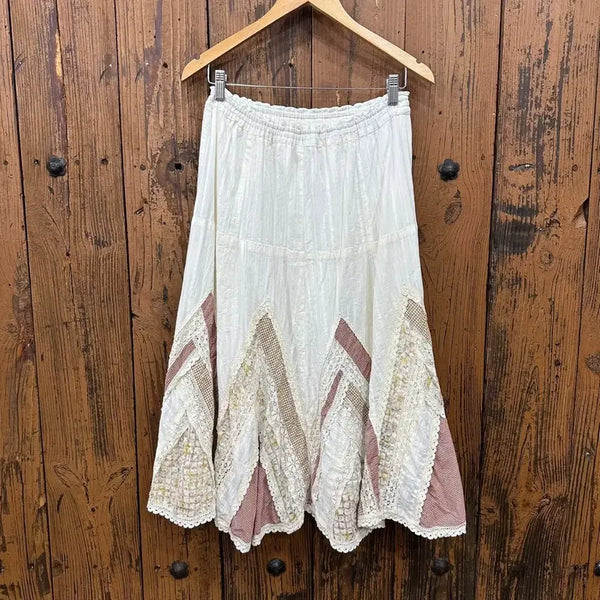 [BUNJANG] Ivory Ethnic Lace Patchwork Long Skirt / 아이보리 에스닉 레이스 패치워크 롱 스커트