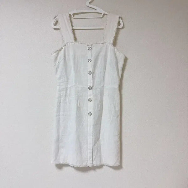 [BUNJANG] White Linen Button Mini Dress / 화이트 린넨 버튼 원피스