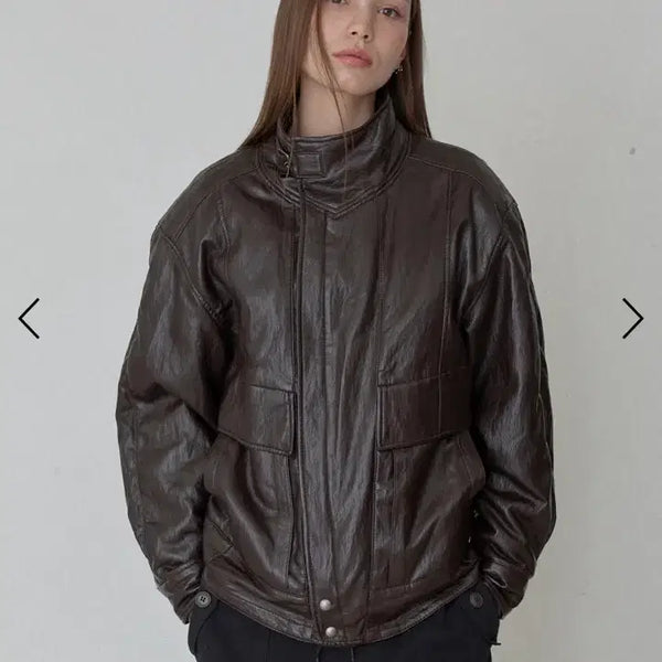 [BUNJANG] Odes Vintage High Neck Leather Jacket Brown / 오데스 빈티지 하이넥 가죽 자켓 브라운