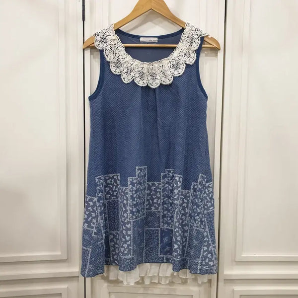 [BUNJANG] Silent Worth Patchwork Sleeveless Tunic Dress / silent worth 레이스 넥 패치워크 슬리브리스 튜닉 원피스