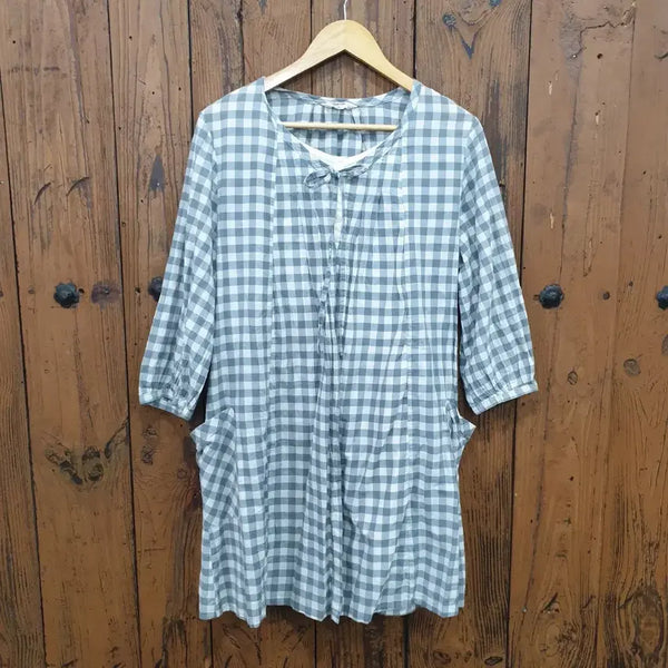 [BUNJANG] Hechirasa Grey Gingham Check Ribbon Tunic Dress / Hechirasa 그레이 깅엄 체크 리본 튜닉 원피스