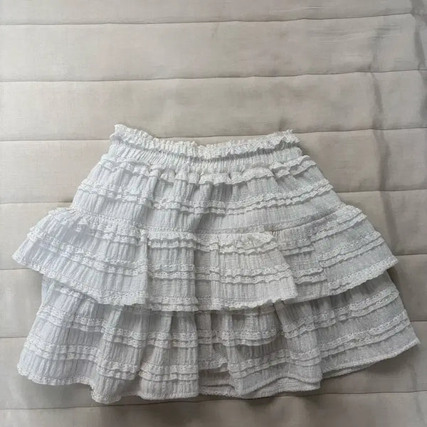 [BUNJANG] Frill Shirring Skirt - White / 캉캉 주름 셔링 스커트 화이트