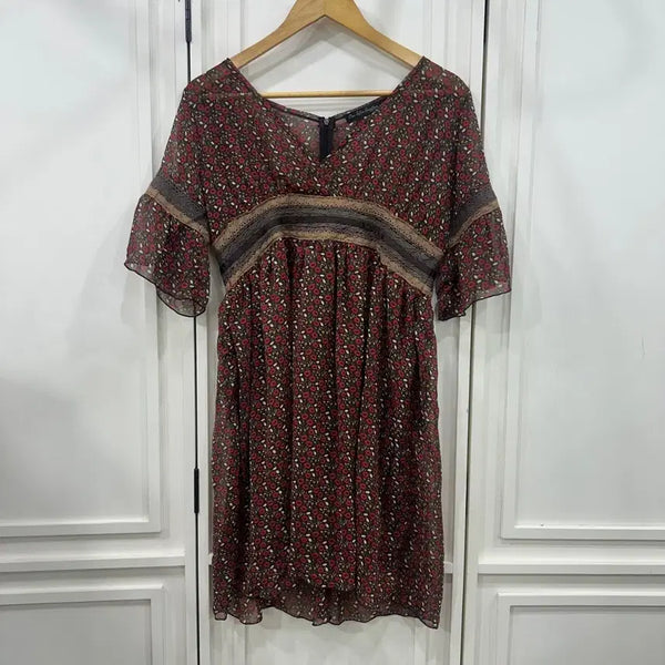 [BUNJANG] NICE CLAUP Flower Lace Chiffon Dress / NICE CLAUP 플라워 레이스 배색 시폰 원피스