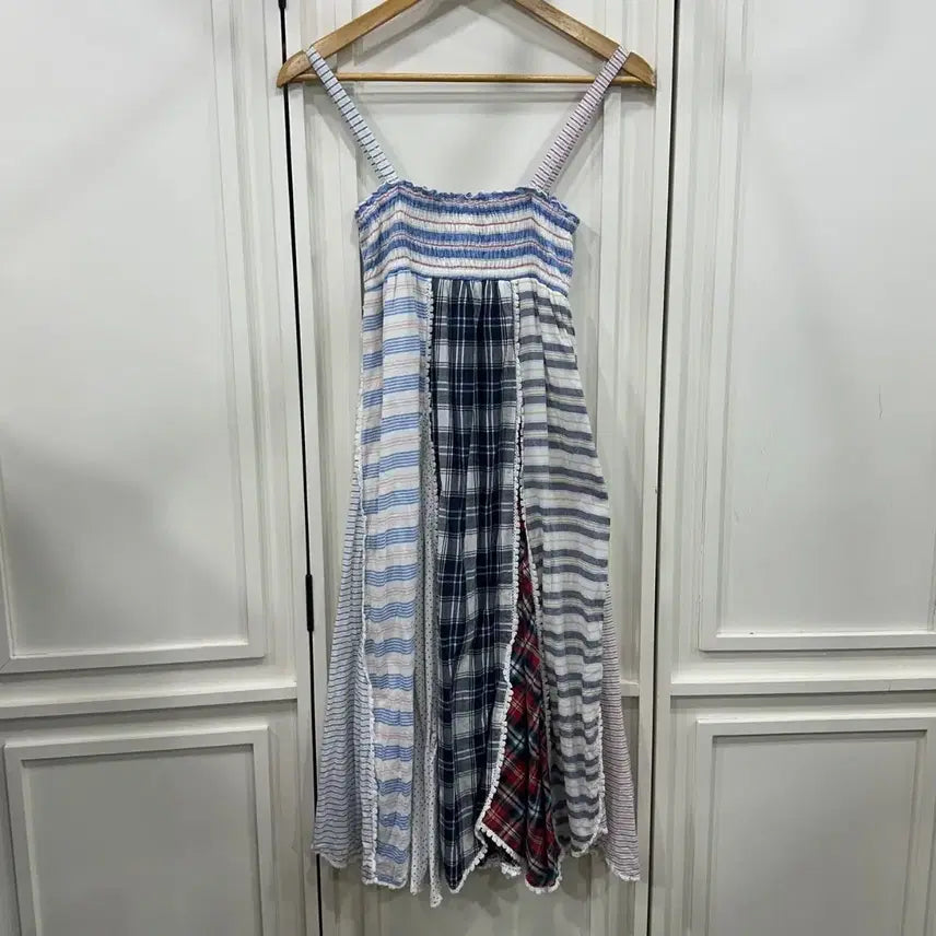 [BUNJANG] 90ans Patchwork Smoking Lace Bustier Long Dress / 90ans 패치워크 스모킹 레이스 뷔스티에 롱 원피스