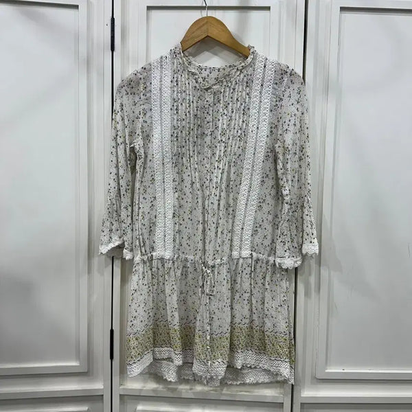 [BUNJANG] Floral Pintuck Lace String Tunic Mini Dress / 잔꽃 핀턱 레이스 스트링 튜닉 미니 원피스