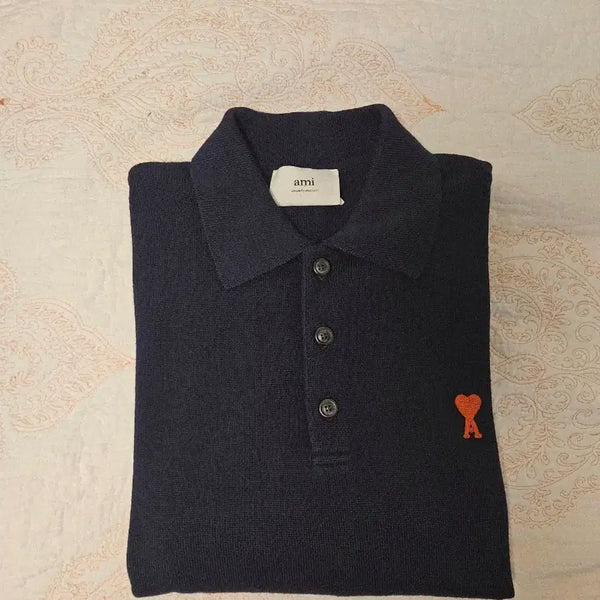 [BUNJANG] AMI Paris Contrasting Collar Knit Navy L / 아미(AMI) 카라 니트 네이비 색상 L 사이즈 판매합니다(최종가)