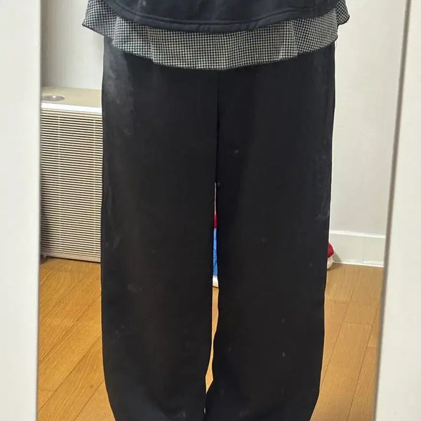 [BUNJANG] Layered Check Frill Sweatpants / 레이어드 팬츠