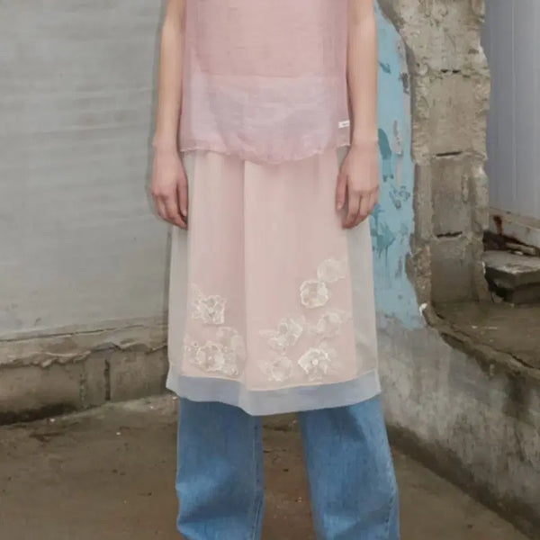[BUNJANG] Overdue Flare Layered Skirt Beige / 오버듀플레어 레이어드 스커트 베이지