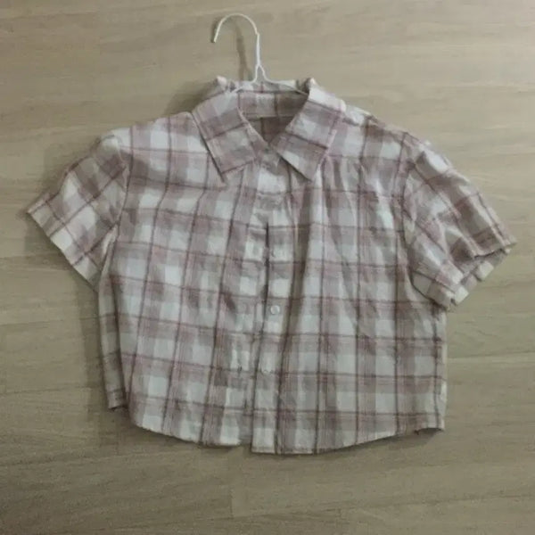[BUNJANG] Pink Checkered Short-Sleeve Shirt / 반팔 체크셔츠