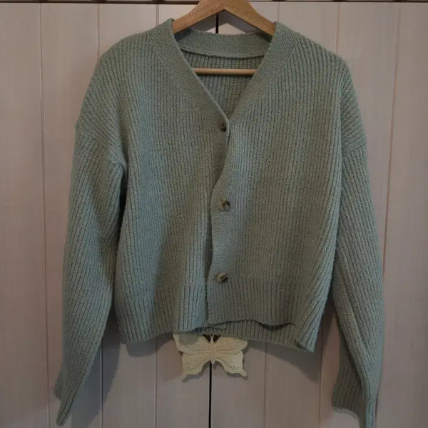 [BUNJANG] Mint V-Neck Button-Up Cropped Knit Cardigan / 니트 가디건