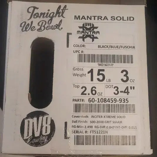 [BUNJANG] DV8 Mantra Solid Bowling Ball 15lb / DV8 멘트라 솔리드15파운드 새 볼링공