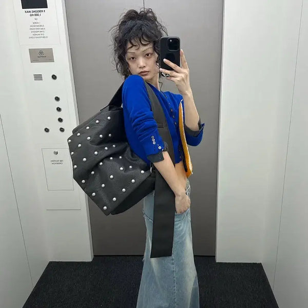 [BUNJANG] Please Project Studded Leather Messenger Bag / 플리즈프로젝트 스터드 레더 메신저 백