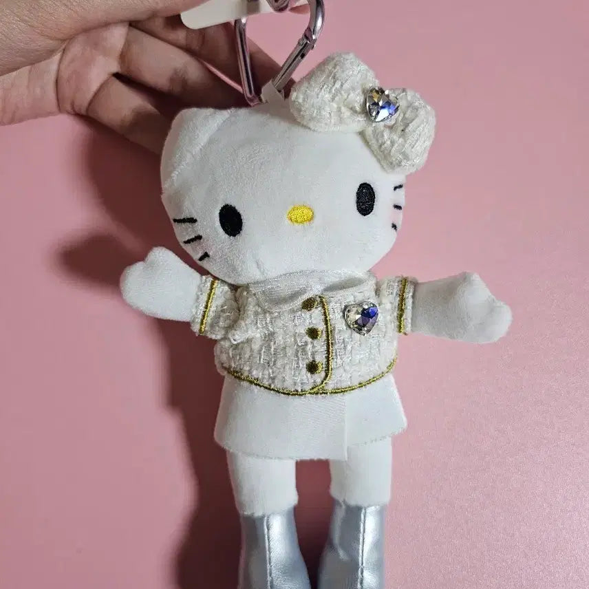 [BUNJANG] Hello Kitty White Tweed Long-Legged Plush Keychain / 헬로키티 인형 키링 화이트 트위드 롱다리 키티