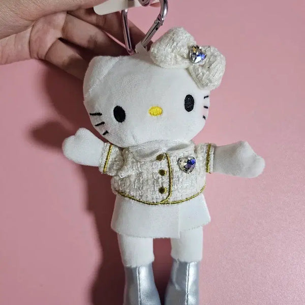 [BUNJANG] Hello Kitty White Tweed Long-Legged Plush Keychain / 헬로키티 인형 키링 화이트 트위드 롱다리 키티