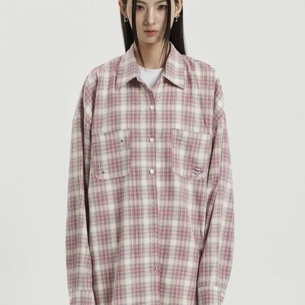 [BUNJANG] SEZSIX Over Check Shirt Pink / (카리나 착용) 셋업이엑스이 오버 체크 셔츠 핑크 환승연애 민경 착용