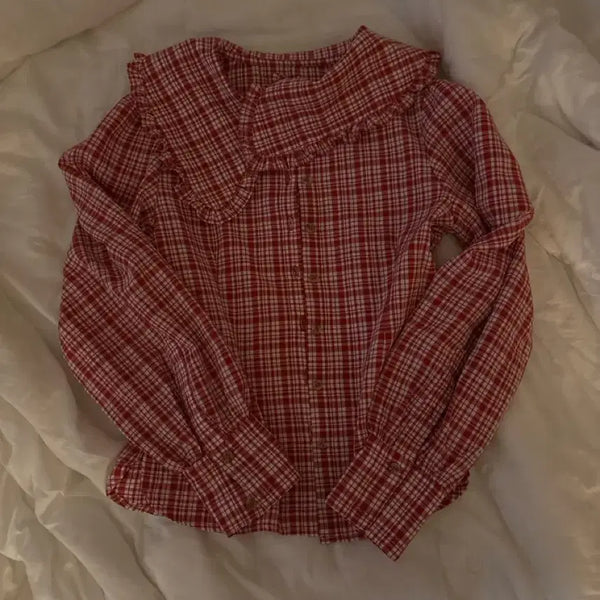 [BUNJANG] Red Plaid Short Sleeve Shirt / 체크무늬 숏셔츠