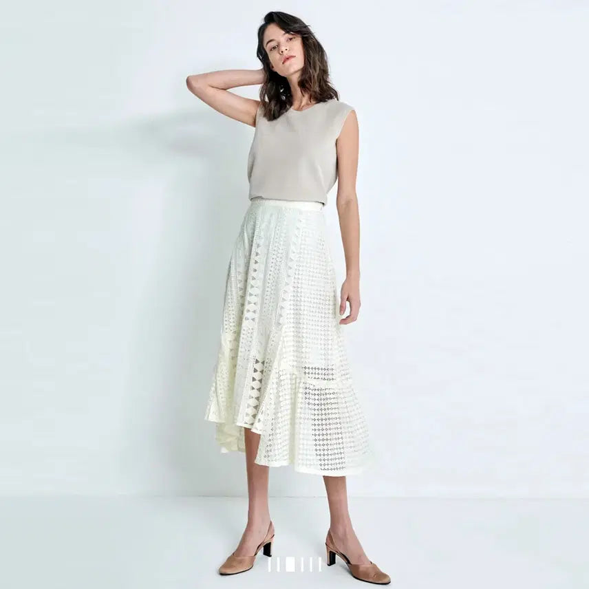 [BUNJANG] SYSTEM Unbalanced Hem Lace Skirt / 시스템(SYSTEM) 언밸런스 헴 레이스 스커트 55