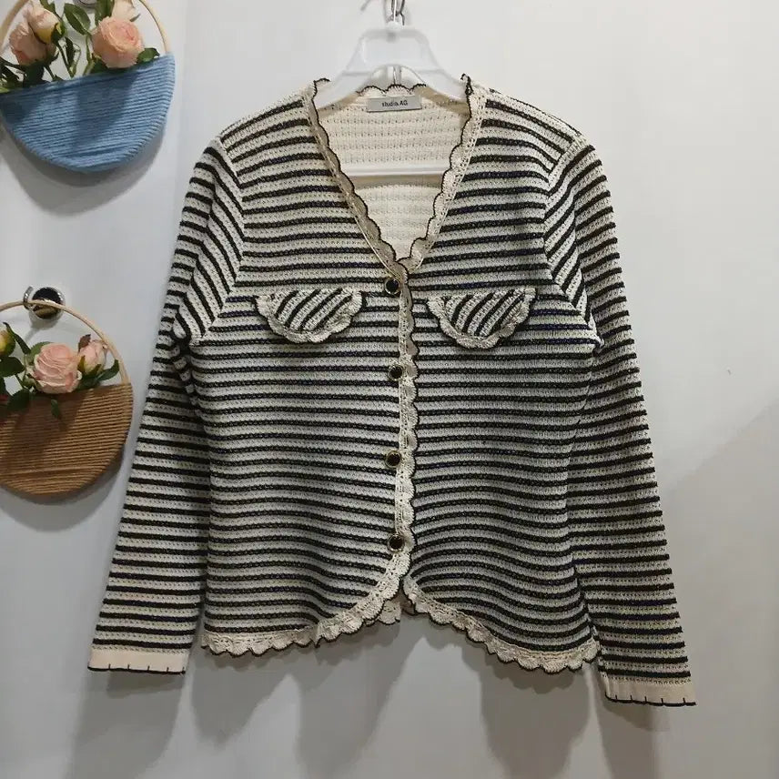 [BUNJANG] studio.AG Stripe Knit Cardigan / studio.AG. 스트라이프 니트 가디건F55~날씬66