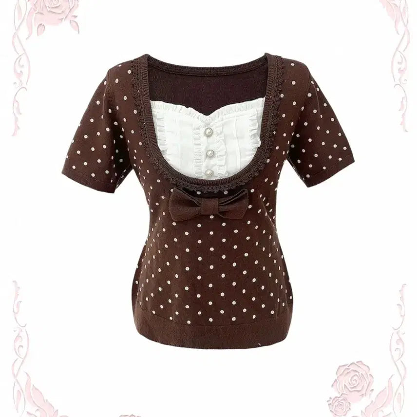 [BUNJANG] Heartfilia Romantic Dot Knit Top Brown / 하트필리아 로맨틱 도트 니트 탑 브라운