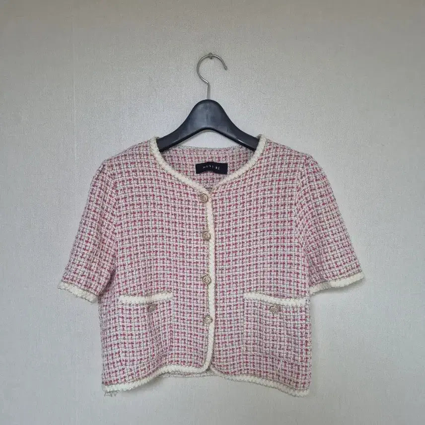 [BUNJANG] MustB Pink Tweed Short-Sleeve Jacket FREE Size / 머스트비 핑크 트위드 반팔 자켓 FREE