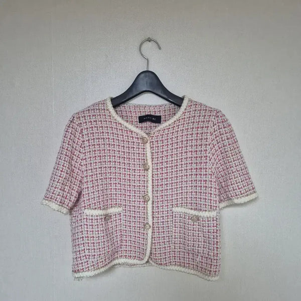 [BUNJANG] MustB Pink Tweed Short-Sleeve Jacket FREE Size / 머스트비 핑크 트위드 반팔 자켓 FREE