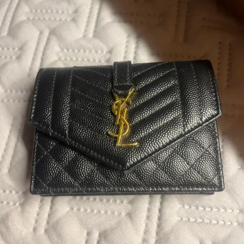 [BUNJANG] Saint Laurent Quilted Card Holder Black / 생 로랑 퀼팅 카드 지갑